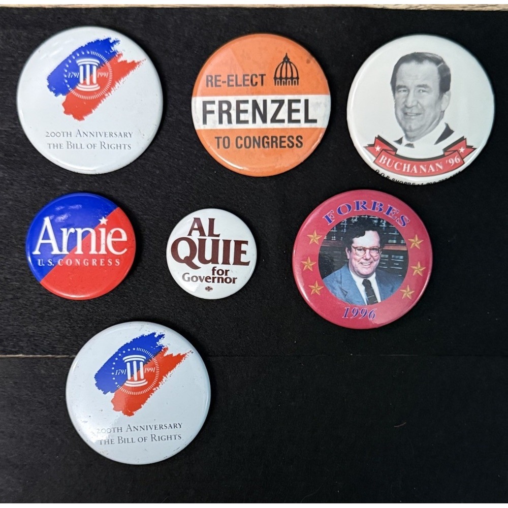 Vintage Political Campaign Button Lot Minnesota Forbes Buchanan Bill of Rights